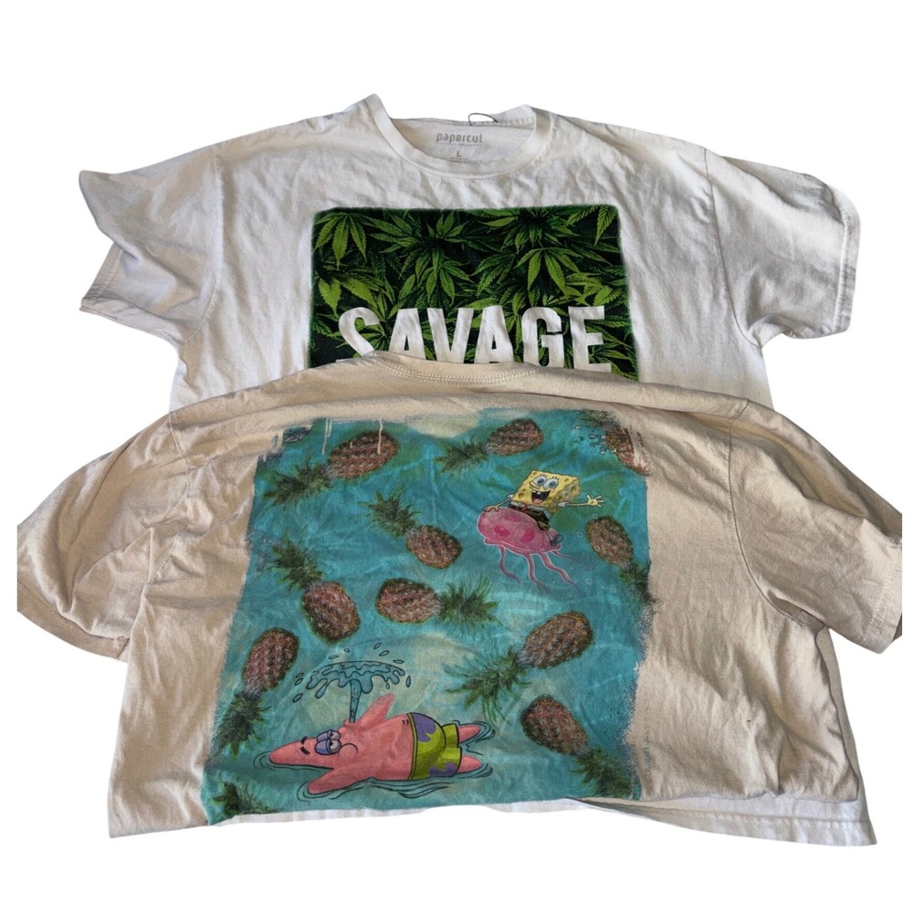 Lot of 2 Nickelodeon SpongeBob SquarePants Patrick Star Savage Graphic Shirts L